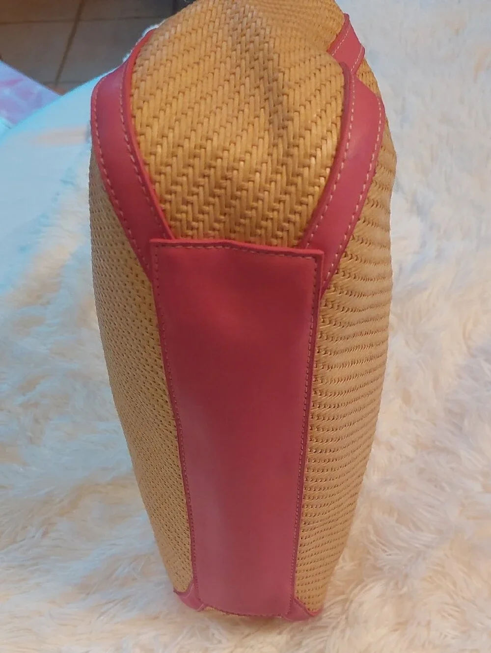 NWT Vintage Y2K Fossil Pink Straw Hobo Shoulder Bag ZB 9388
